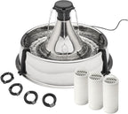 PetSafe Stainless Multi-Pet Fountain with Carbon Filters Great for Multiple Pet Households Customizable Stream Options Scratch and Rust Resistant 128 Oz Water Capacity Fresh, Filtered Water