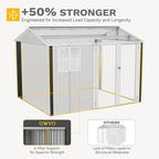 DWVO 10x10ft Metal Outdoor Storage Shed with Window, Lockable Tool Storage Sheds, Oversized Steel Garden Sheds with Sloped Roof for Backyard, Patio, Garage, Lawn, Gray & White