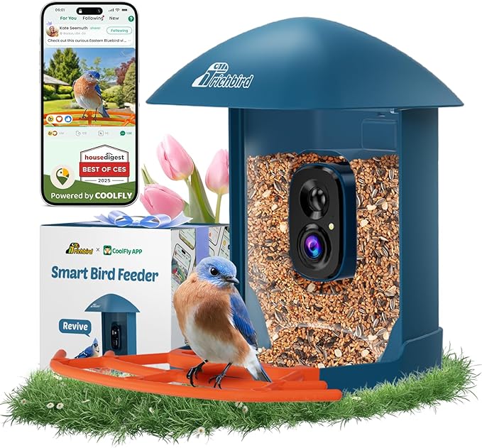 Smart Bird Feeder with Camera, 2K HD Birdwatching Camera with AI Identify Bird Species & Solar Panel, Auto Video Capture & Instant Notifications, for Dad Granpa Birdlovers