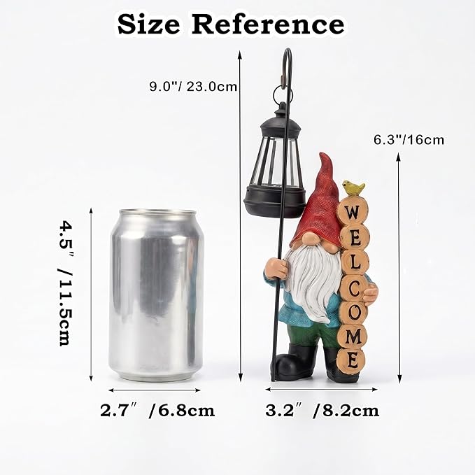 PETAFLOP Solar Garden Gnome Statue Decor with Welcome Sign, Funny Gnomes Figurine for Yard Patio Balcony Outdoor Decorations, Mother's Day Birthday Housewarming Gifts for Mom Grandma