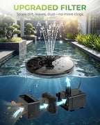 Solar Fountain for Bird Bath, 2026 Upgrade Solar Bird Bath Water Fountain with 7 Nozzle, 4 Fixed Pipe, Outdoor Standing Floating 1.4W Solar Powered Water Fountain for Garden, Pond, Pool, Tank (6.3 in)