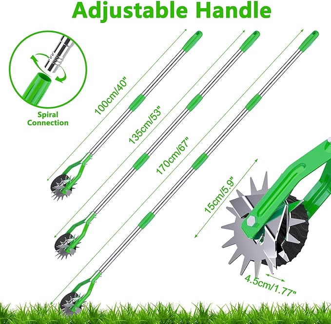 Edger Lawn Tool - 67 inch Wheel Rotary Lawn Edger with Adjustable Stainless Steel Handle, Grass Edge Trimmer for Sidewalks, Driveways & Landscaping (Green)