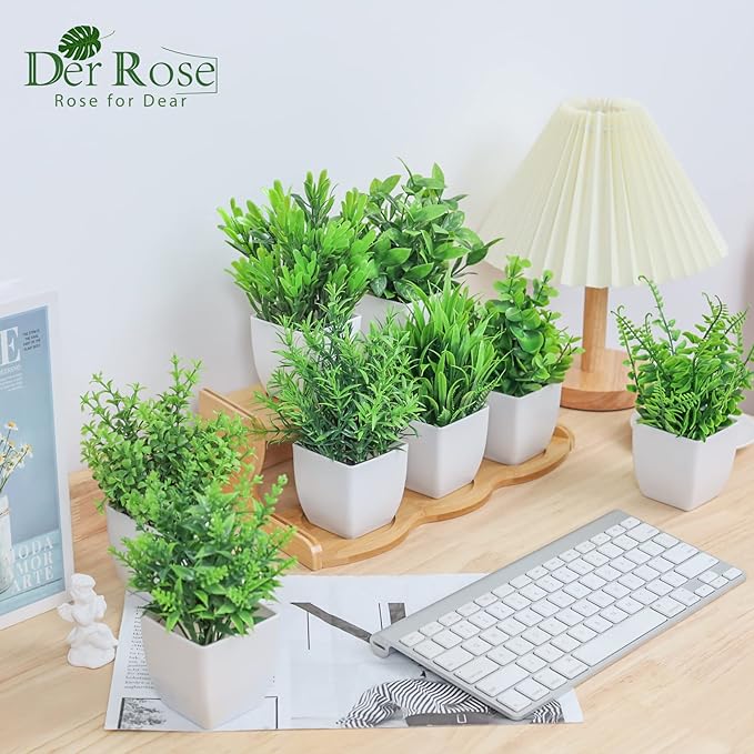 Der Rose 8 Pack Fake Plants Small Artificial Faux Potted Plants for Home Office Farmhouse Bathroom Bedroom Decor Indoor