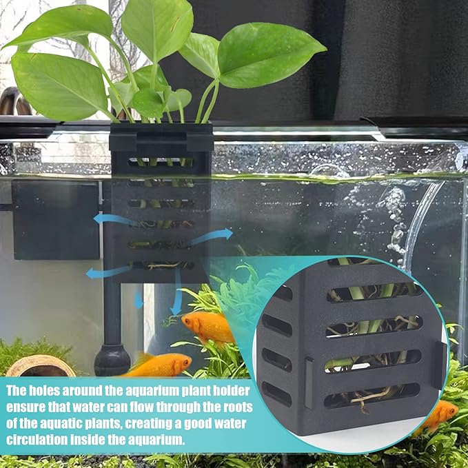 4 Pcs Aquarium Plant Holder, Fish Tank Plant Holder with Hooks and Suction Cups, Aquarium Planter Cups for Emersed Plants, Suitable for Aquatic Plant Cultivation and Water Feature Decoration.
