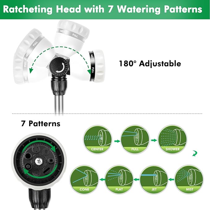 RESTMO 36”-60” Metal Watering Wand, Long Telescopic Tube | 180° Adjustable Ratcheting Head | 7 Spray Patterns | Flow Control, Perfect Garden Hose Sprayer to Water Hanging Baskets, Shrubs, White