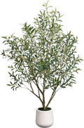 Artificial Olive Tree 5FT - Tall Faux Olive Trees Indoor with White Planter, Large Fake Olive Plants Realistic Branches Natural Thick Trunk and Fruits for Home House Office Decor