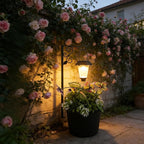 Solar Outdoor Floor Lamps with Planter, 2 in 1 Waterproof LED Solar Lamps Post Light, Matte Black Outdoor Flower Pots, Outdoors Lamps for Patio, Backyard, Pathway, Garden, Lawn (Black)