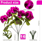 lovemoon 16 Pcs Artificial Geranium Plant Realistic Silk Flowers for Outside UV Resistant Faux Geraniums Flowers for Indoor Outdoor Home Garden Office Decoration (16, Rose Red)