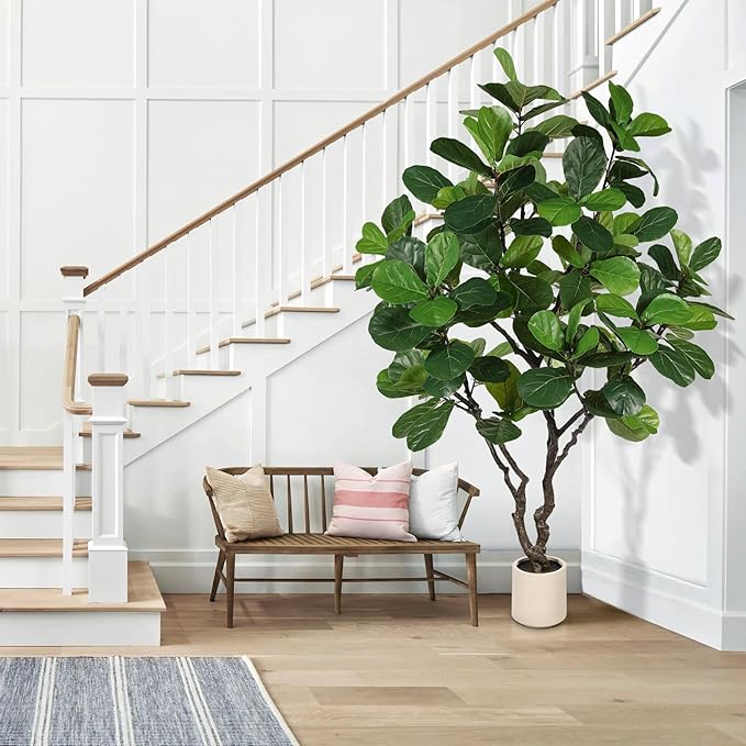 Fiddle Leaf Fig Tree 8ft - Extra Large Faux Fiddle Leaf Fig Tree with White Planter- Fig Tree with 108 Fiddle Leaves, Realistic Fiddle Leaf Fig Tree Artificial Indoor for Home Office Decor