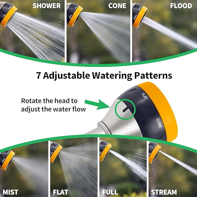 AUTOMAN Garden Nozzle Sprayer, 2 Pack High Pressure Spray Nozzle, 100% Metal Water Hose Nozzle, 7 Patterns Watering Nozzle, Heavy Duty Sprayer Garden Nozzle for Watering Plants & Lawns, Washing Cars