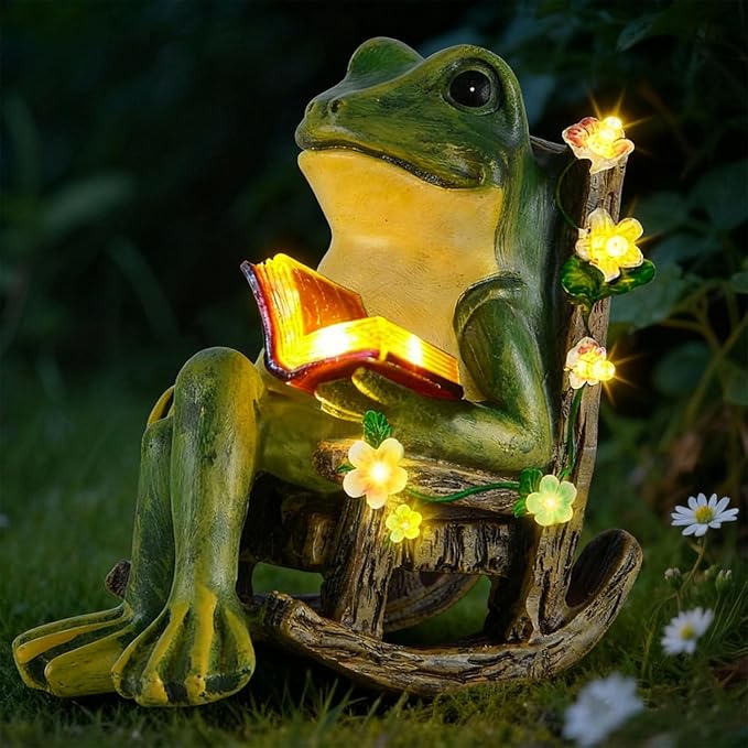 Solar Miniature Frog Garden Statues - Christmas Decorations Gift Frogs Statue Decor, Art Outdoor Figurine Lights for Patio Yard Balcony Lawn, Unique Housewarming Birthday Gifts for Women Mom Family
