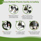 Plant Caddy with Wheels, 200 Lbs Capacity Plant Dolly Cart with Wheels, Handle, Adjustable Forks and Grips, Potted Plant Mover for Flower Shop, Home, Courtyard, Offices, Hotels