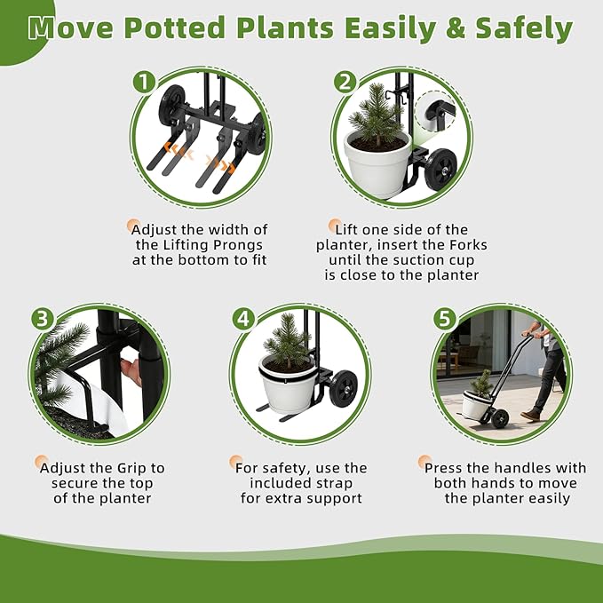Plant Caddy with Wheels, 200 Lbs Capacity Plant Dolly Cart with Wheels, Handle, Adjustable Forks and Grips, Potted Plant Mover for Flower Shop, Home, Courtyard, Offices, Hotels