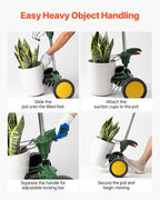 VEVOR Garden Pot Mover, Heavy Duty Plant Dolly Cart with Adjustable Grabbing Arm, Max 143 LBS Weight Capacity, Potted Plant Mover Dolly with Suction Cup and Secure Lock, Fits for Indoor & Outdoor Use