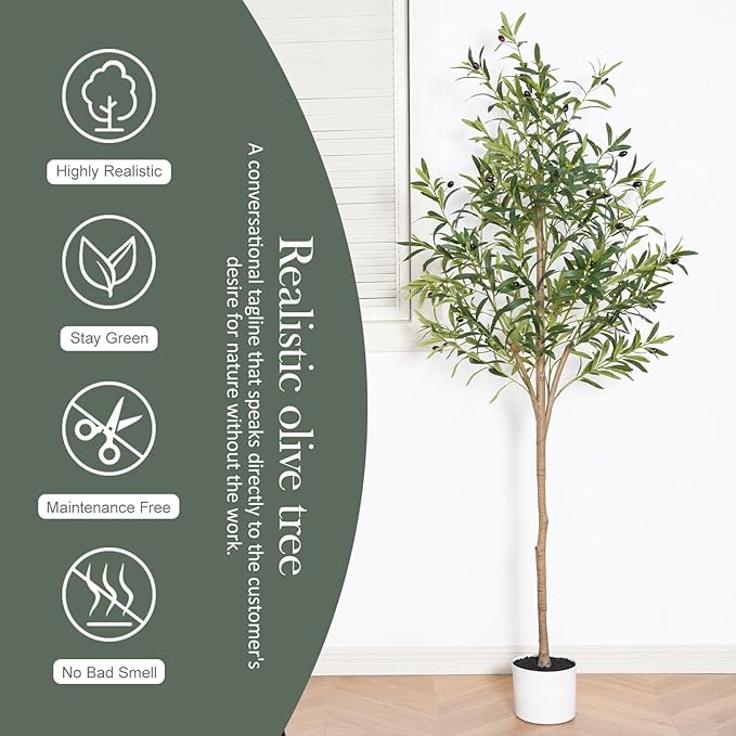 Olive Tree 6FT Fake Tree Faux Plants Indoor with Pot Artificial Tree Nearly Natural Olive Branches and Fruits for Living Room Home Office Decorations