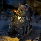 SOWSUN Bully Dog Miniature Garden Statue Solar Bull Dog Decor Outdoor Decoration for Garden Patio Yard Lawn Balcony Ornament, Father's Day Birthday Housewarming Gifts for Man Grandpa, 2.2"x3.35"x4.02