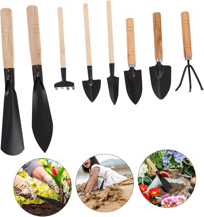 Toyvian 1set Garden Tool Kit Indoor Gardening Tools Wooden Handles for Potted Plants Bonsai Care and Flower