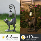 Outdoor Spring Decorations Gifts Cat Garden Statues with Solar Lights, Home Decor Cat Figurines for Lawn,Patio,Balcony,Porch,Yard Art Ornament- Birthday Gifts for Women Grandma Sister
