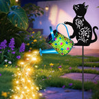 Black Cat Solar Watering_Can Lights, Birthday Gifts for Women Mom Christmas Mother's Day, Yard Decorations Outdoor Waterproof, Blue Metal Hanging Lantern, Solar Lights Garden Decor Patio Pathway