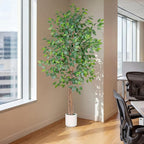 Artificial Ficus Tree 6FT Tall, Faux Ficus Tree Indoor Outdoor, Fake Silk Ficus Plant with Planter, Lifelike Leaves Large Potted Floor Tree for Home Office Living Room Porch Decor
