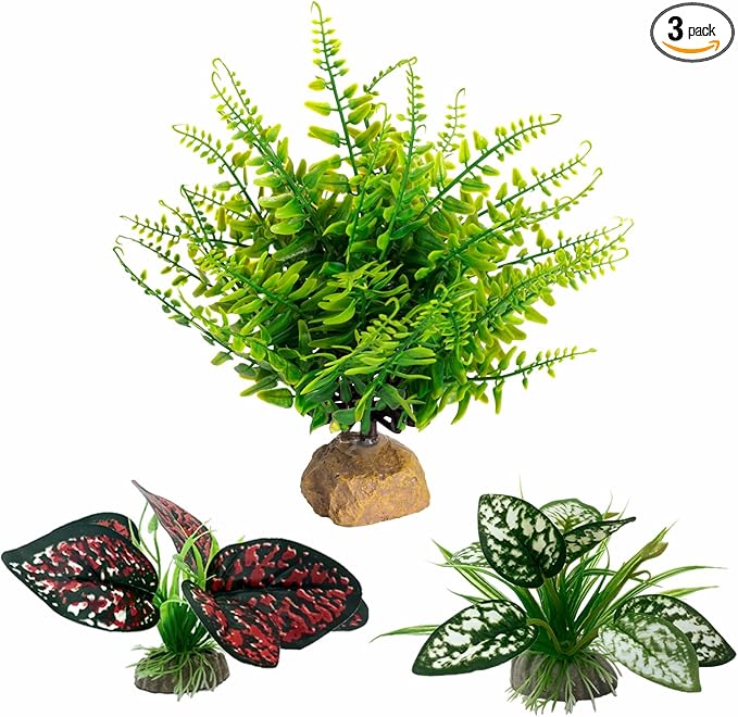 Moonorange Reptile Artificial Plants, Terrarium Plants Decorations Supplies, Aquarium Fish Tank Plants, Amphibian Habitat Hideout Tank Accessories(L Set-3pcs/E)