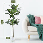 Artificial Dracaena Tree 5FT Fake Plant with White Small Planter Faux Silk Tall Floor Plant in Pot Artificial Tree for Home Office Living Room Decor Indoor