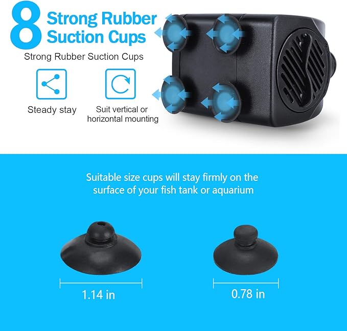 Fountain Pump Kit, Modern Black Plastic & Rubber Nozzles Kit, 5 Sizes, 8 Suction Cups, Replacement Adapters for Submersible Pump