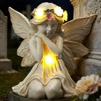 Solar Angel Garden Statue Outdoor Decor, Angel Figurines with Garland Flower Light, Cemetery Decoration for Grave, Yard, Patio, Balcony, House Warming Birthday Gifts for Women, Mom, Grandma