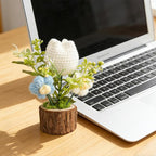 Handmade Crochet Flowers for Women Office Desk Decor, Durable Crocheted White Tulip Flower Gifts for Mom, Friends, Coworkers, Positive Knitted Flower for Christmas Home Decoration