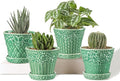 Metahom Succulent Ceramic Pots, 3.8 Inch Small Plant Pots with Drainage Hole & Saucer, Flower Planter Pot for Indoor Plants Cacti, Home Decor, Set of 4, Green