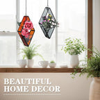 Hushee 4 Pcs Stained Glass Hanging Plant Terrariums Hanging Glass Planter Air Plant Holders with Chain for Window Christmas Home Decor Gifts for Mom Women, 7.87 x 3.94 x 1.97 Inch(Cute Color)