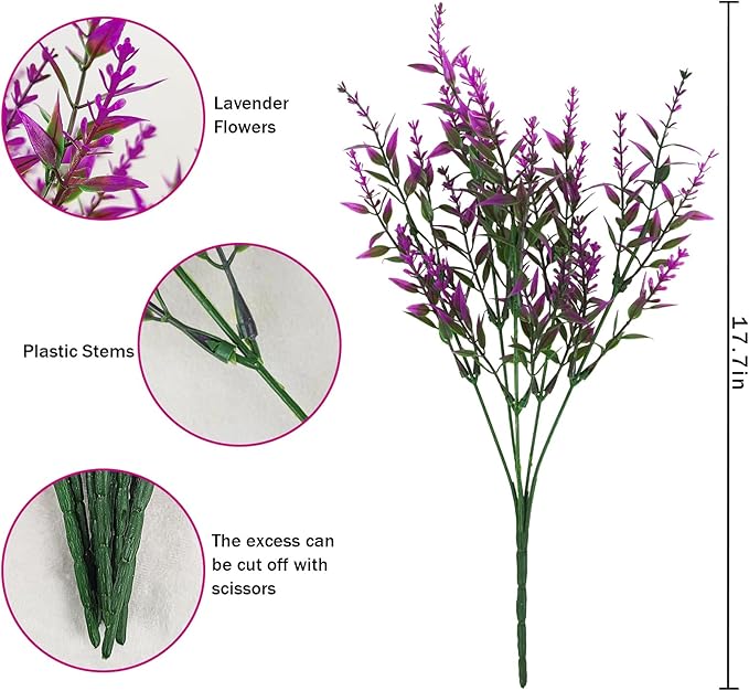 42 Pcs Fake Lavender Flowers Outdoor UV Resistant Faux Plastic Lavender Flowers No Fade Artificial Lavender Purple Plants for Outside Garden Porch Window Box Hanging Planter Decor (Fushia)