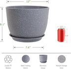 UOUZ 12inch Large Plant Pot, Modern Plastic Planter with High Driange Holes and Saucer for Indoor Outdoor Garden Plants and Flowers, Grey Speckles