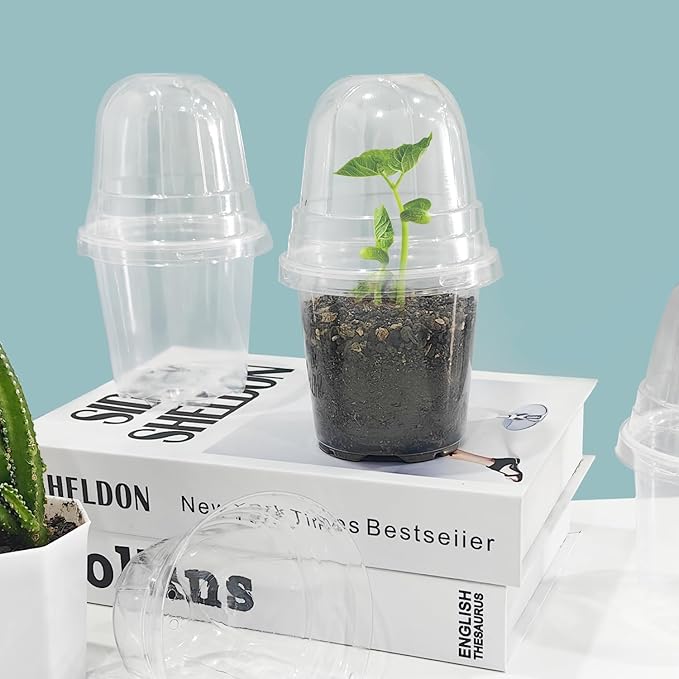 RooTrimmer Transparent Nursery Pots 3.5Inch with Humidity Domes for Seeds Starting, Clear Plastic Plant Pots with Drainage Holes (3.54Inch, 40Pcs,Clear Pots with Lids)