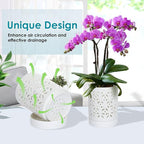 mwellewm Orchid Pot with Holes Ceramic Plant Pots Indoor Outdoor Flower Pots for Repotting with Drainage and Saucer 4 Inch Breathable Slotted Orchids Planter (White)