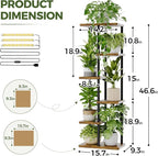 Bamworld Plant Shelf with Grow Light for Indoor Plants Corner 6 Tier Metal Plant Stand Wood Flower Stand for Home Living Room Decor Patio Decor