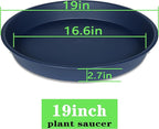 2 Pack of 18 19 inch Plant Saucer Drip Tray (16.6 inch Base), Heavy Duty Deep Plant Saucers for Pots, Plastic Flower Planter Water Trays for Indoors Outdoor (19", Blue)