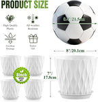 8" Water Wave Plant Pots with Drainage Holes & Saucers, 4 Pack Modern Textured Medium Planters for Indoor Outdoor Plants, Decorative Flower Pots Repotting Set for Flowers, Herbs (White)