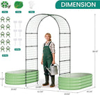 DoCred 3 in 1 Galvanized Raised Garden Bed, 2Pcs Garden Planter Box with 87" H Trellis for Climbing Plants, Outdoor Gardening Raised Beds with Climbing Net for Fruits, Vegetables, Flower (Green)