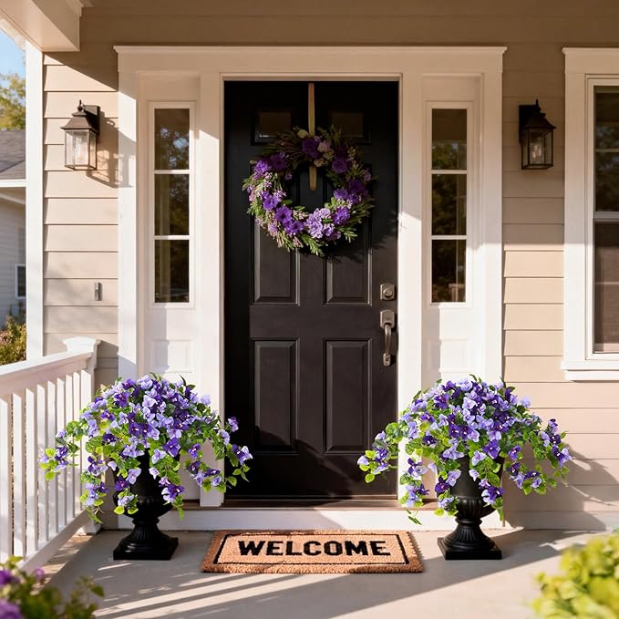 Faux Bougainvillea Artificial Flowers Plants for Outdoor Spring Summer Decoration, 2 Pcs Fake Silk Flower Outside UV Resistant Realistic Long Trailing Vines for Home Porch Patio Balcony Yard(Purple)