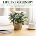 MyGift Artificial Eucalyptus Plant in Modern Gray Concrete Pots with Geometric Embossed Pattern (1, Gold)