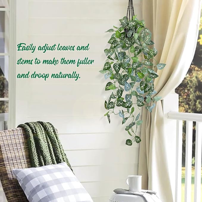 LOYWREE 3 Pack 39-in Long Fake Hanging Plant with Pot Faux Pothos Artificial Potted Plants Small Faux Ivy Vine Plant for Indoor Outdoor Aesthetic Office Living Room Shelf Decor (Black Pot)
