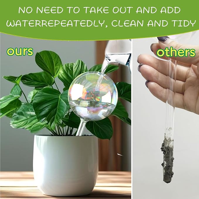 13oz Up to 2 Weeks Large Plant Watering Globes - Self Watering Bulbs and Planter Insert for Indoor & Outdoor Plants, Glass Water Globes Automatic While Away (4 Pack)