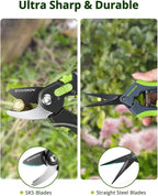 Gardening Scissors, Sharp Plant Trimming Scissors for Precise Cuts, Stainless Steel Pruning Shears Bonsai Clippers, 8.5" Bypass Garden Shears & 6.5" Straight Trimming Scissors 2 Pack