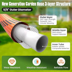 Flexible Garden Hose 100 ft, Non-Expanding Lightweight Water Hose, with 10 Pattern Sprayer, All Weather, Durable, Kink and Abrasion-Resistant, Leak-Free, Orange
