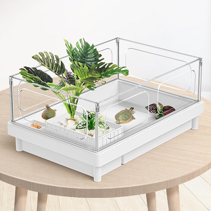 Moonorange Reptile Artificial Plants, Terrarium Plants Decorations Supplies, Aquarium Fish Tank Plant, Amphibian Habitat Hideout Tank Accessories(L Set-3pcs/A)