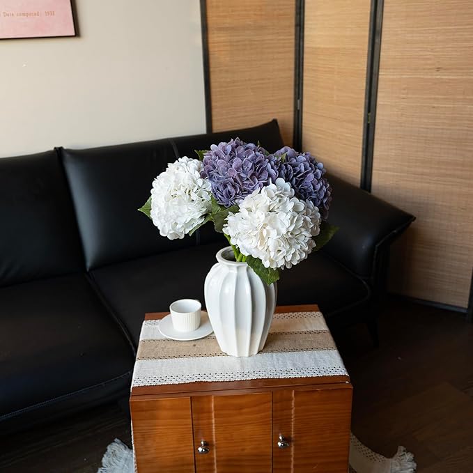 DUYONE 4Pcs 22'' Lifelike Artificial Hydrangea,2 White & 2 Light Purple Large Flowers Artificial Flowers Dry Flowers Outdoor Wedding Christmas Office Family Party Living Room Table Deco