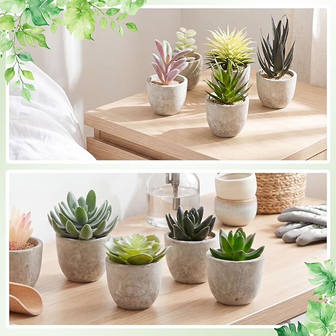 18 Pack Assorted Artificial Succulents in Retro Pulp Pots Bulk Fake Succulent Plants with Vintage Stone-Like Paper Pulp Pots Variety Set for Home, Office & Desk Decor