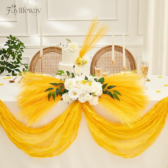 50PCS Pampas Grass Decor, 17" Yellow Pompas Grass, Fluffy Small Pampas Grass for Vase Filler Home Wedding Wall Table Party Decoration