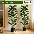 Set of 2 Fiddle Leaf Fig Tree 40'' Fake Tree Plants Artificial Decor with Green Artificial Turf Artificial Indoor Plants Small Fake Plants for Office Bathroom Bedroom Living Room(Variegated)